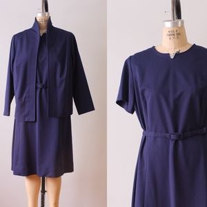 vintage navy dress & jacket set | 1970s navy dress